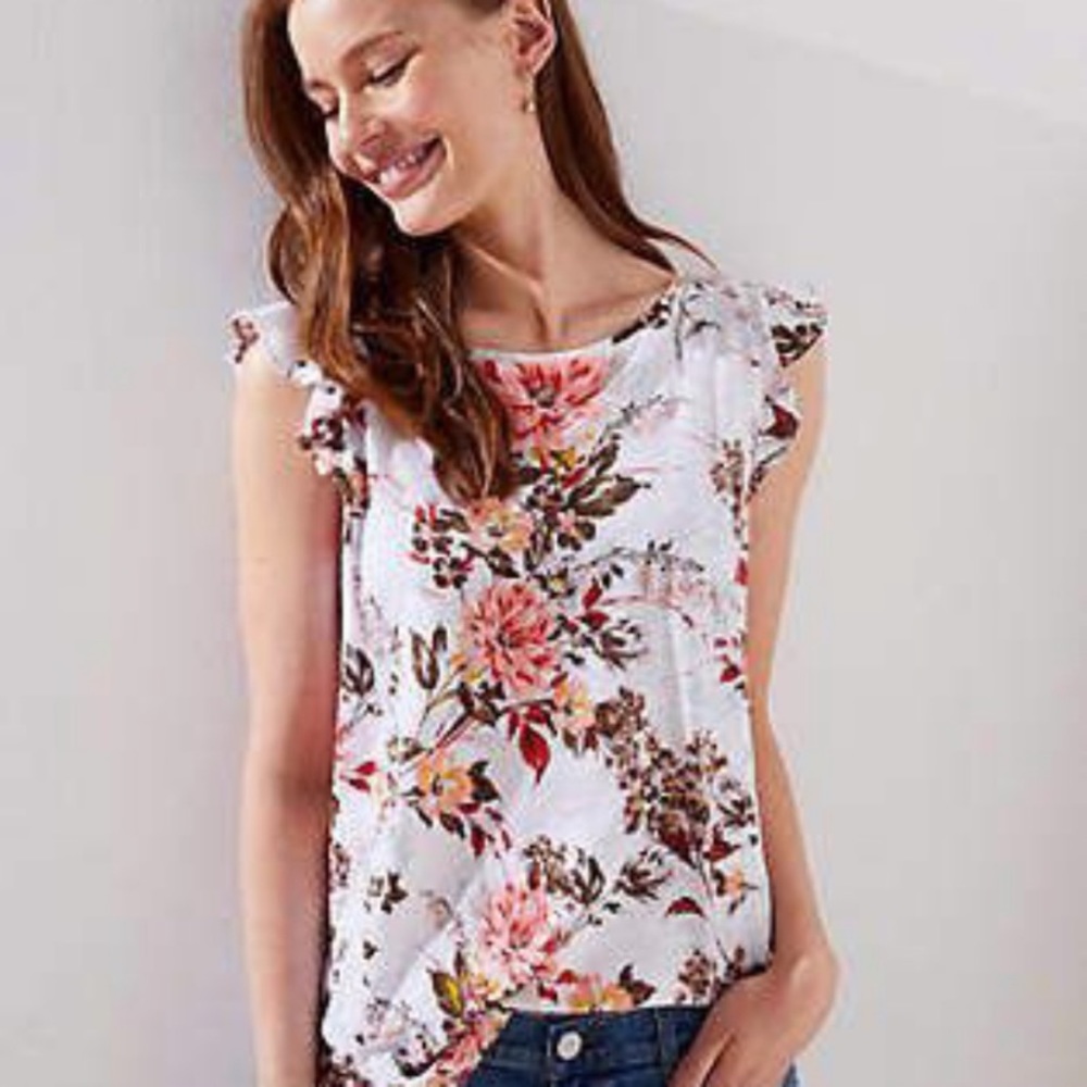 Loft Vintage Soft Floral Flutter Tee BRAND NEW